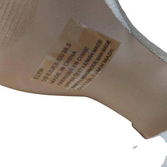 JustFab 8 Platform Block Heel Clear Strap Sandals Gold Glitter Linen Bridal Chic - Picture 4 of 10